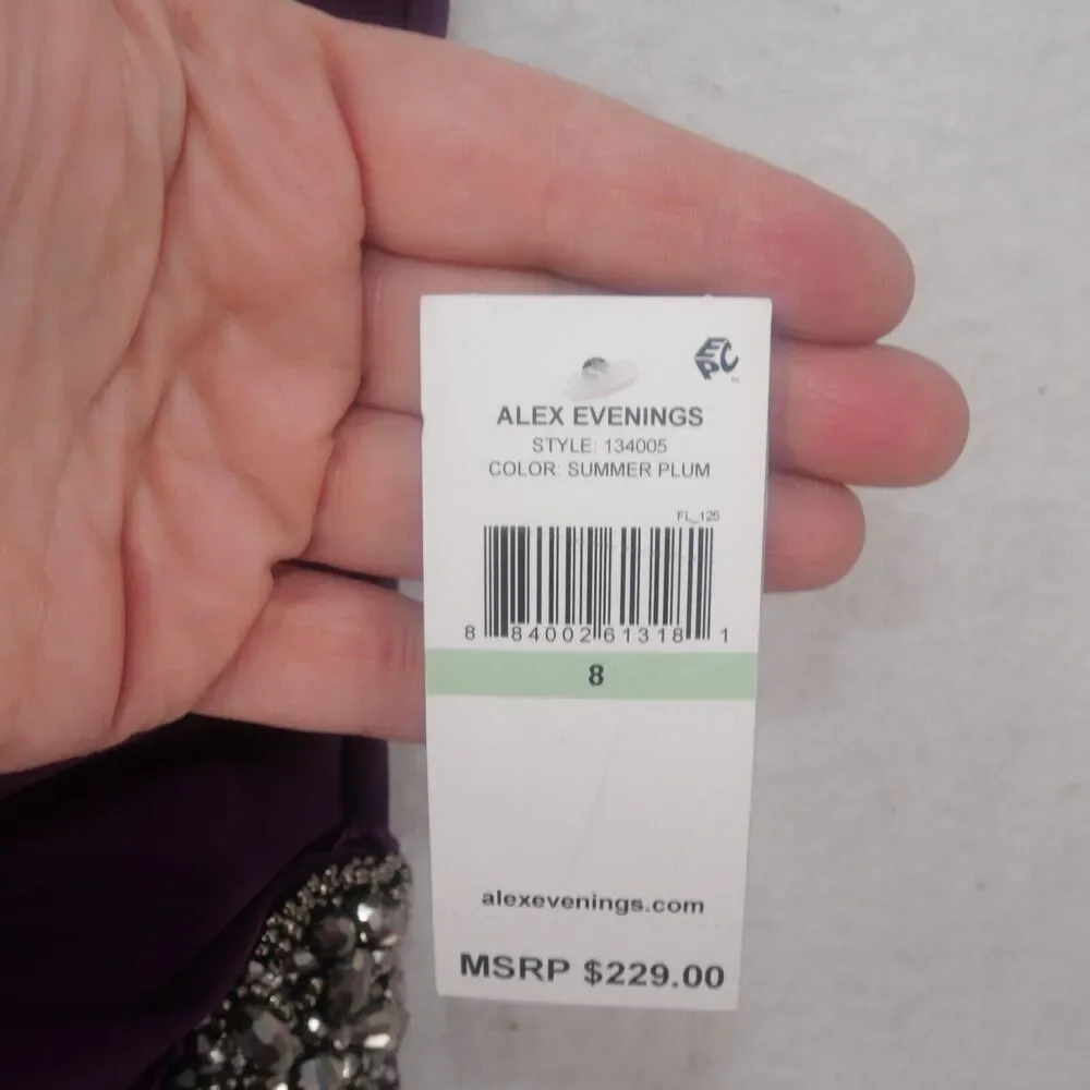 NEW Alex Evenings Summer Plum Purple Side Ruched Cocktail Dress Women's 8 $229 - Picture 8 of 12